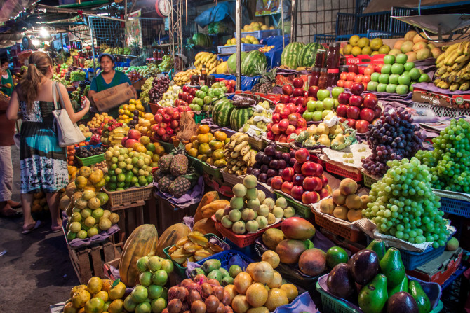 Fresh Fruit Markets with Fruit Piled up